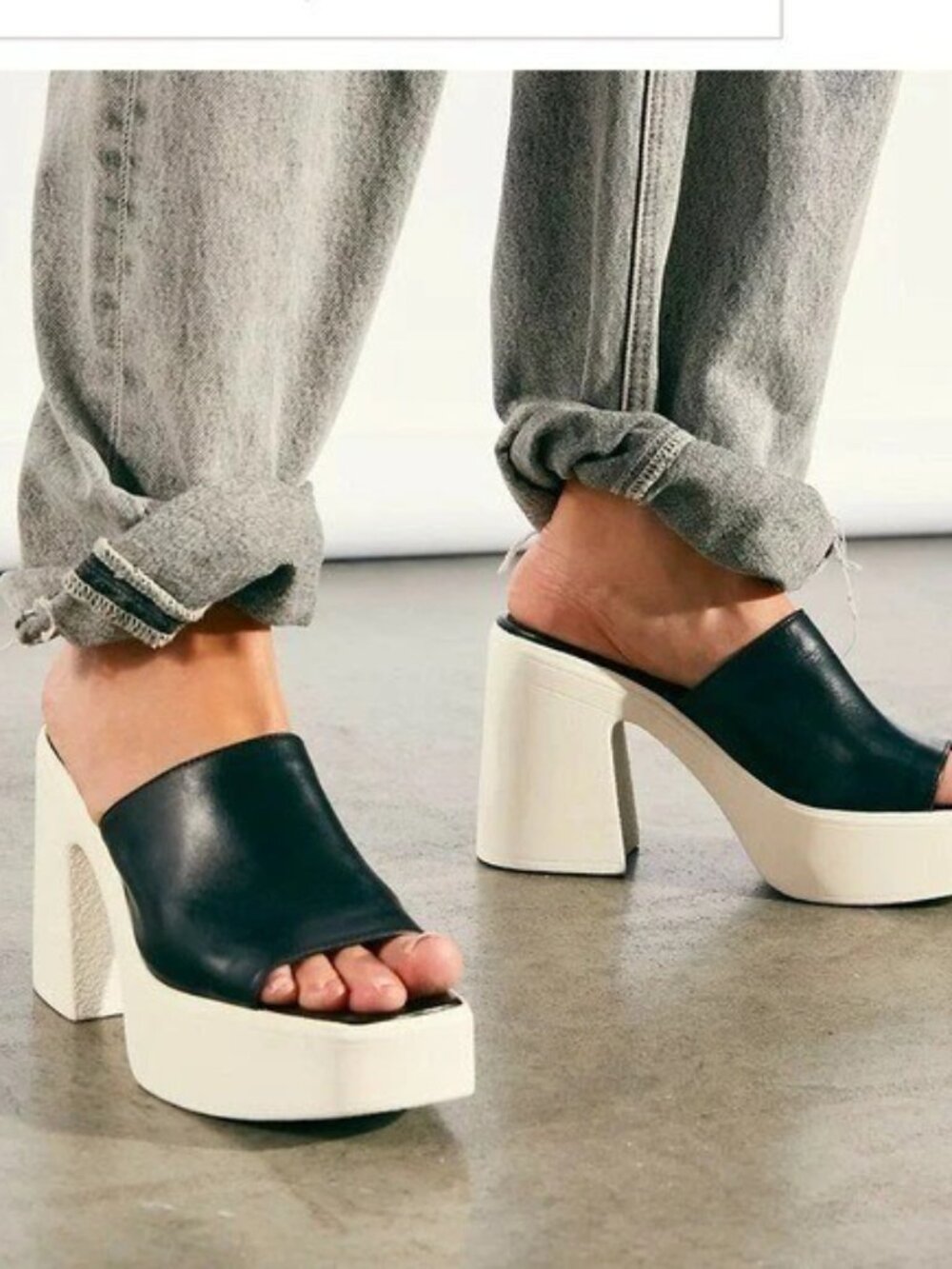 Free People Zoe Platform Slide Sandals, Black/White, Women’s 8.5, New In Box